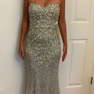 Jovani Silver Gown Beaded Wedding Dress